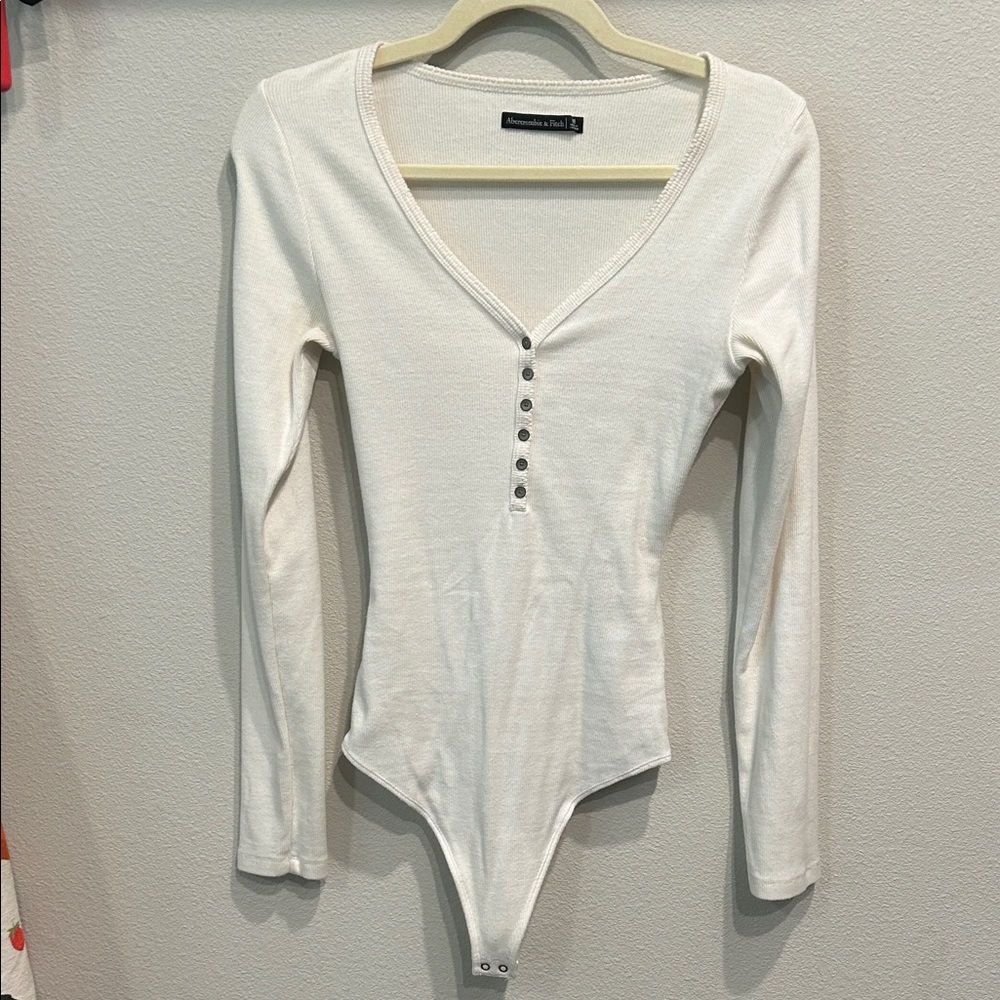 Abercrombie & Fitch Cream Buttoned Bodysuit